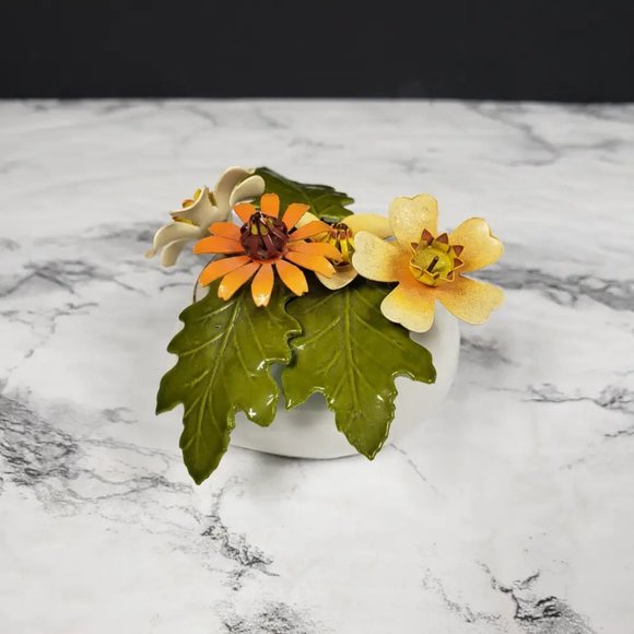 Porcelain Heart Ted Arnold Enameled Metal Flowers Vintage - Picture 2 of 9